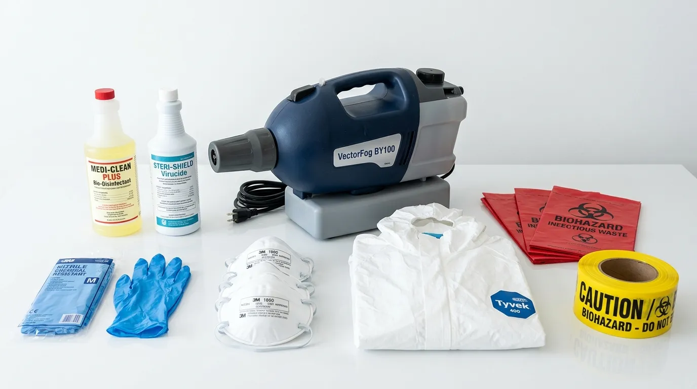 Professional biohazard remediation crew working in Alma