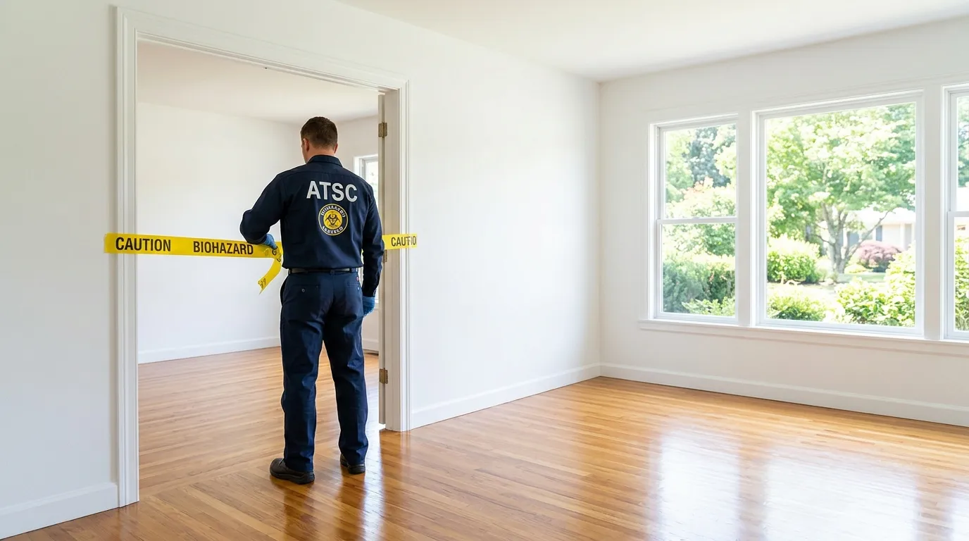 Certified biohazard cleanup crew performing Decomposition Cleanup in Alma